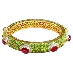 Bochic “Capri” Emerald, Ruby & Diamond Bangle Set In 18K Gold & Silver