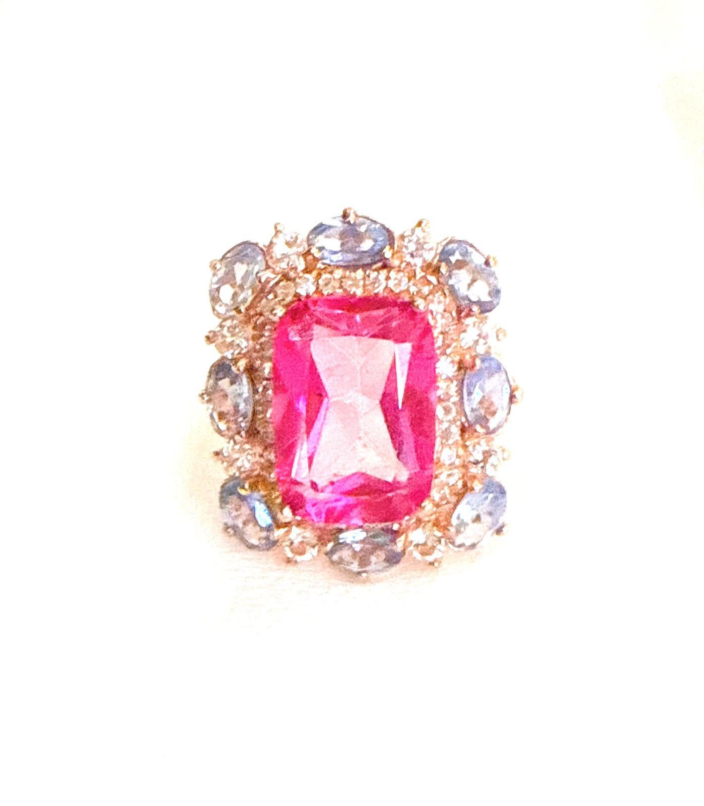 Bochic “Capri” Emerald Shape Pink Topaz & Tanzanite Ring Set 18K Gold & Silver For Sale 8