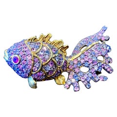 Bochic “Capri” Fancy Multi Color Natural Sapphire Brooch or Pendent