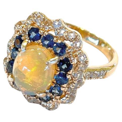 Bochic “Capri” Fire Opal, London Blue Topaz Ring In 18K Gold & Silver  For Sale