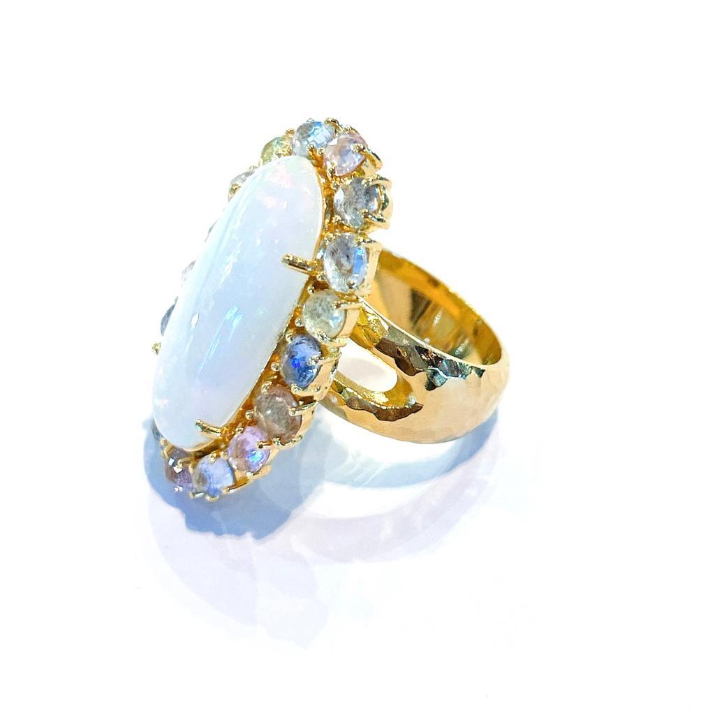 Women's Bochic “Capri” Fire Opal & Multi Rose Sapphires Set in 18K Gold & Silver  For Sale