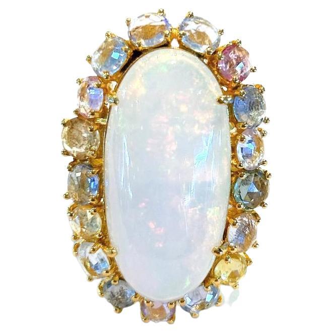 Bochic “Capri” Fire Opal & Multi Rose Sapphires Set in 18K Gold & Silver  For Sale