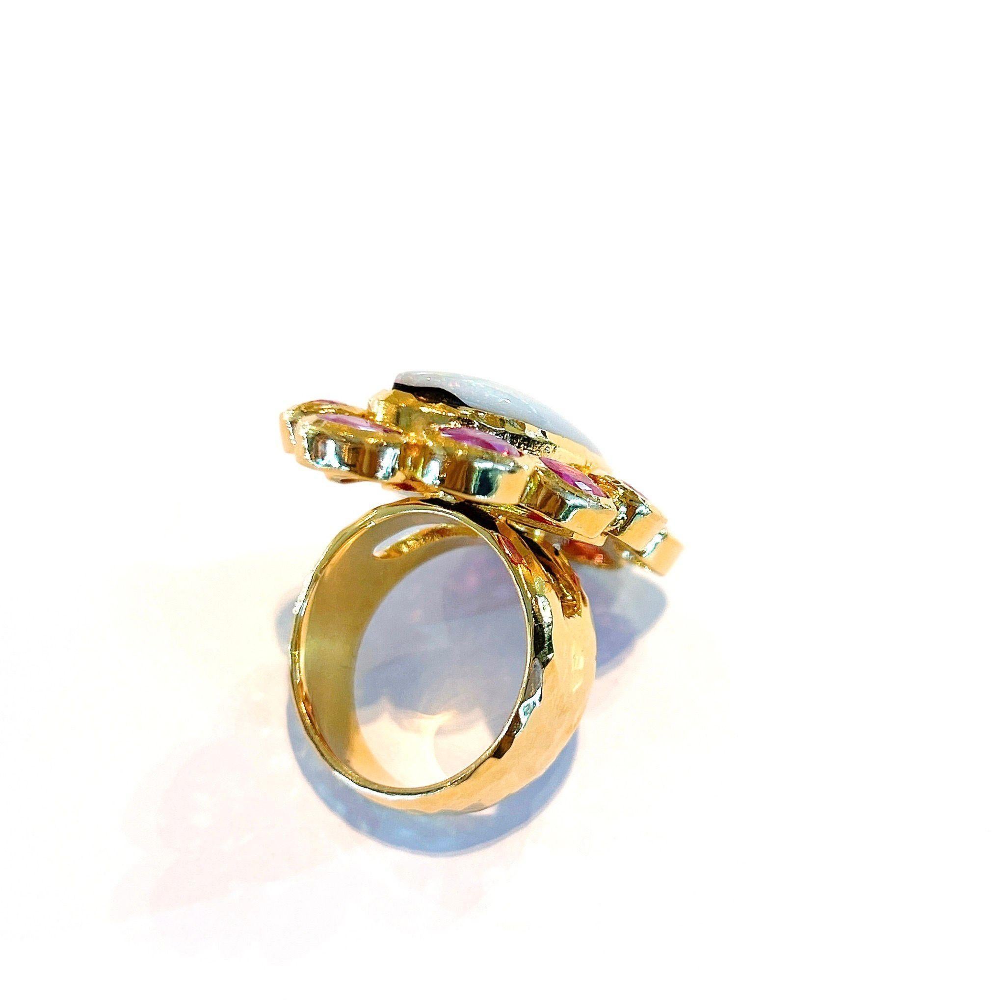 Belle Époque Bochic “Capri” Fire Opal @ Ruby Cocktail Ring Set in 22k Gold & Silver For Sale