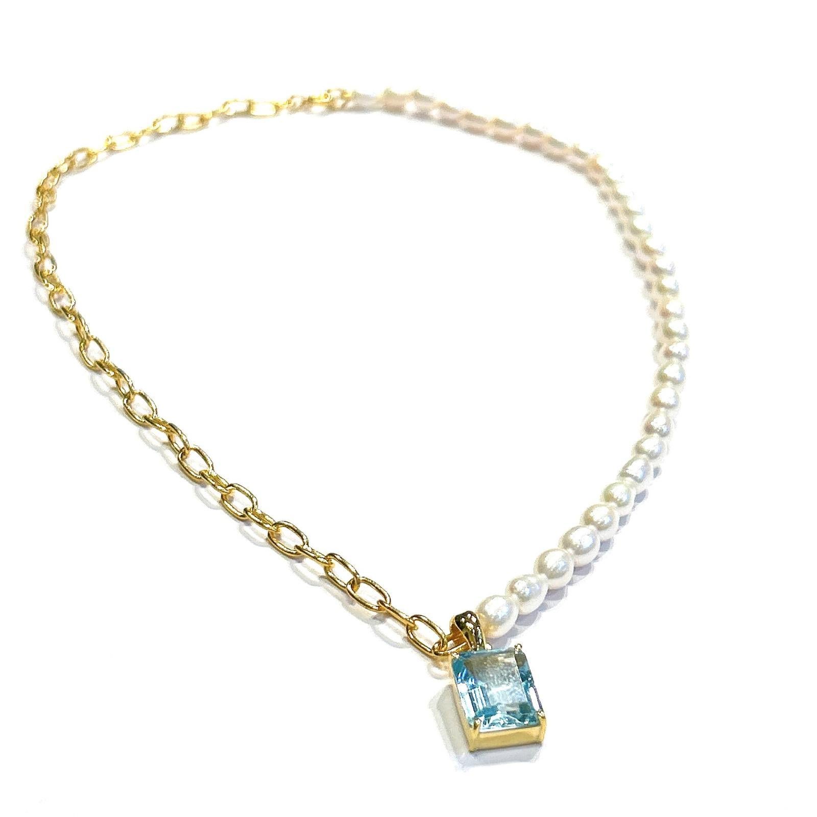 Bochic “Capri” FreshWater Pearl & Blue Topaz Necklace Set In 18K Gold & Silver In New Condition For Sale In New York, NY