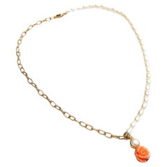 Bochic "Capri" Süßwasserperlen & Korallen Halskette Set 18K Gold & Silber