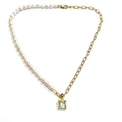 Bochic “Capri” FreshWater Pearl & Green Amethyst Necklace Set 18K Gold & Silver