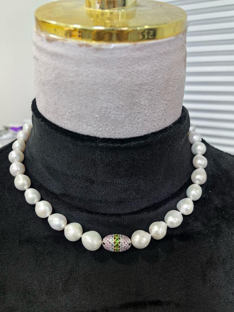 Ensemble collier Bochic Capri en perles d'eau douce, saphir rose, péridots et pierres précieuses mixtes en vente 4