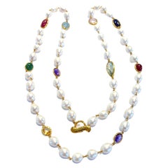 Bochic “Capri” FreshWater Pearl, Ruby, Sapphire, Aquamarine, & Mix gems Necklace