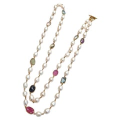 Collana Bochic "Capri" con perle d'acqua dolce, rubino, zaffiro, acquamarina e gemme miste