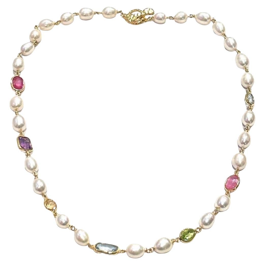 Collar Bochic "Capri" de rubí, cuarzo limón y gemas mixtas, en oro de 18 quilates y plata
