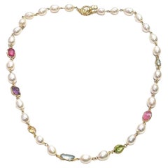 Bochic "Capri" Collana con rubino, quarzo limone e gemme miste in oro e argento 18 carati
