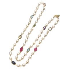 Bochic “Capri” FreshWater Pearl, Ruby, Sapphire, Aquamarine, & Mix gems Necklace