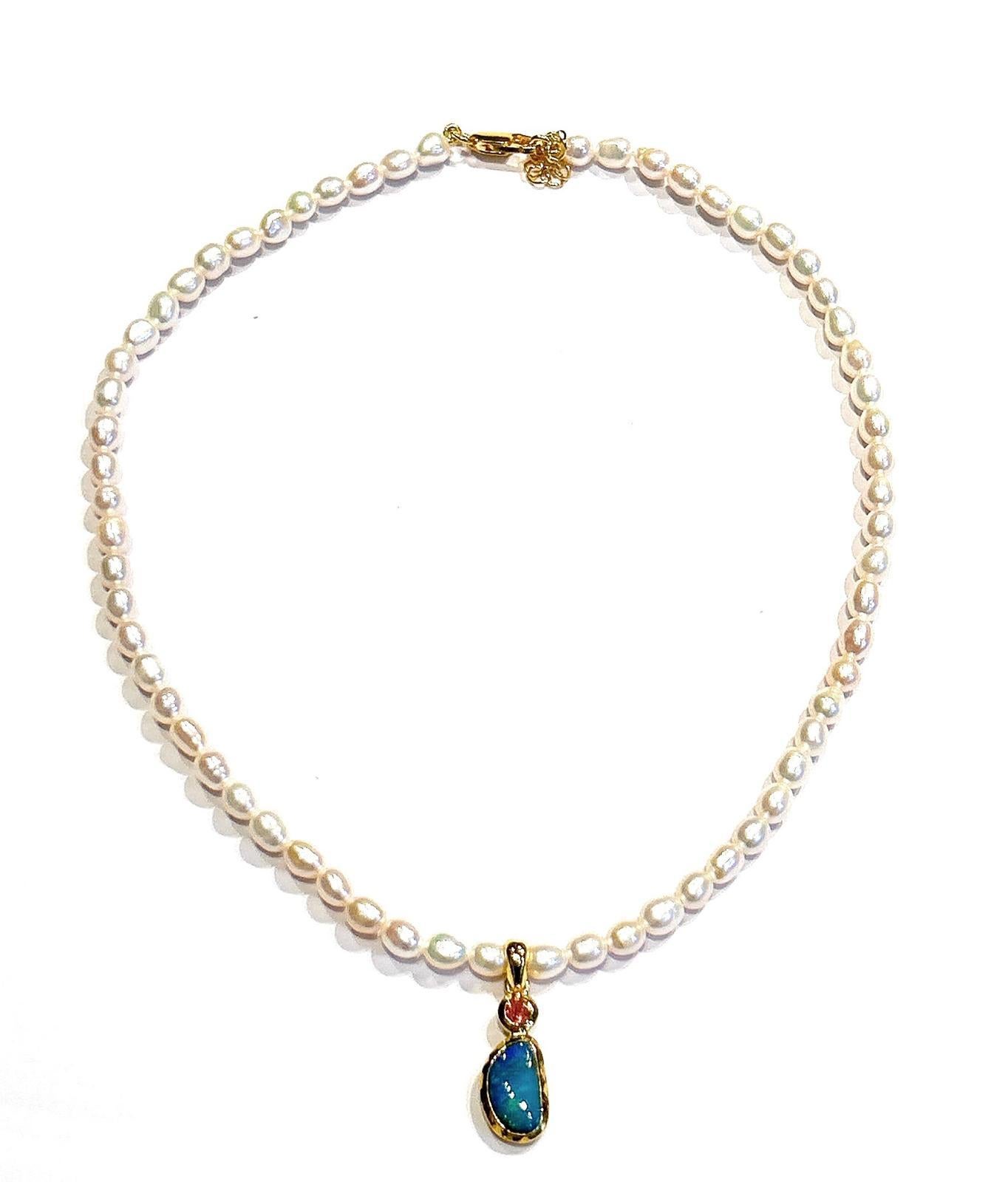 Bochic “Capri” FreshWater Pearl, Sapphire & Opal Necklace Set 18K Gold & Silver 3