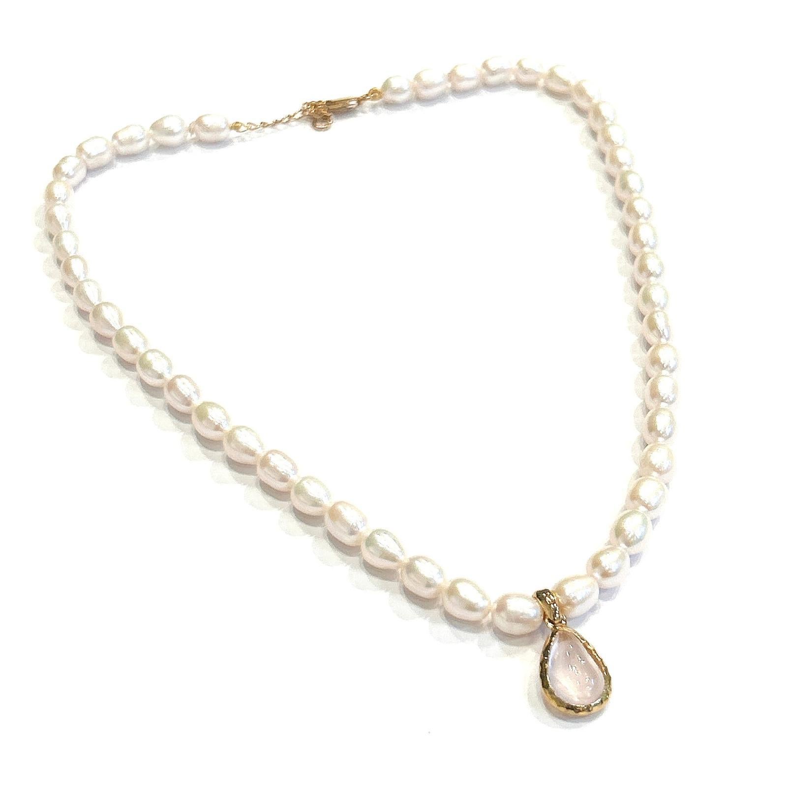 Baroque Bochic “Capri” FreshWater & Pink Quartz Necklace Set 18K Gold & Silver For Sale