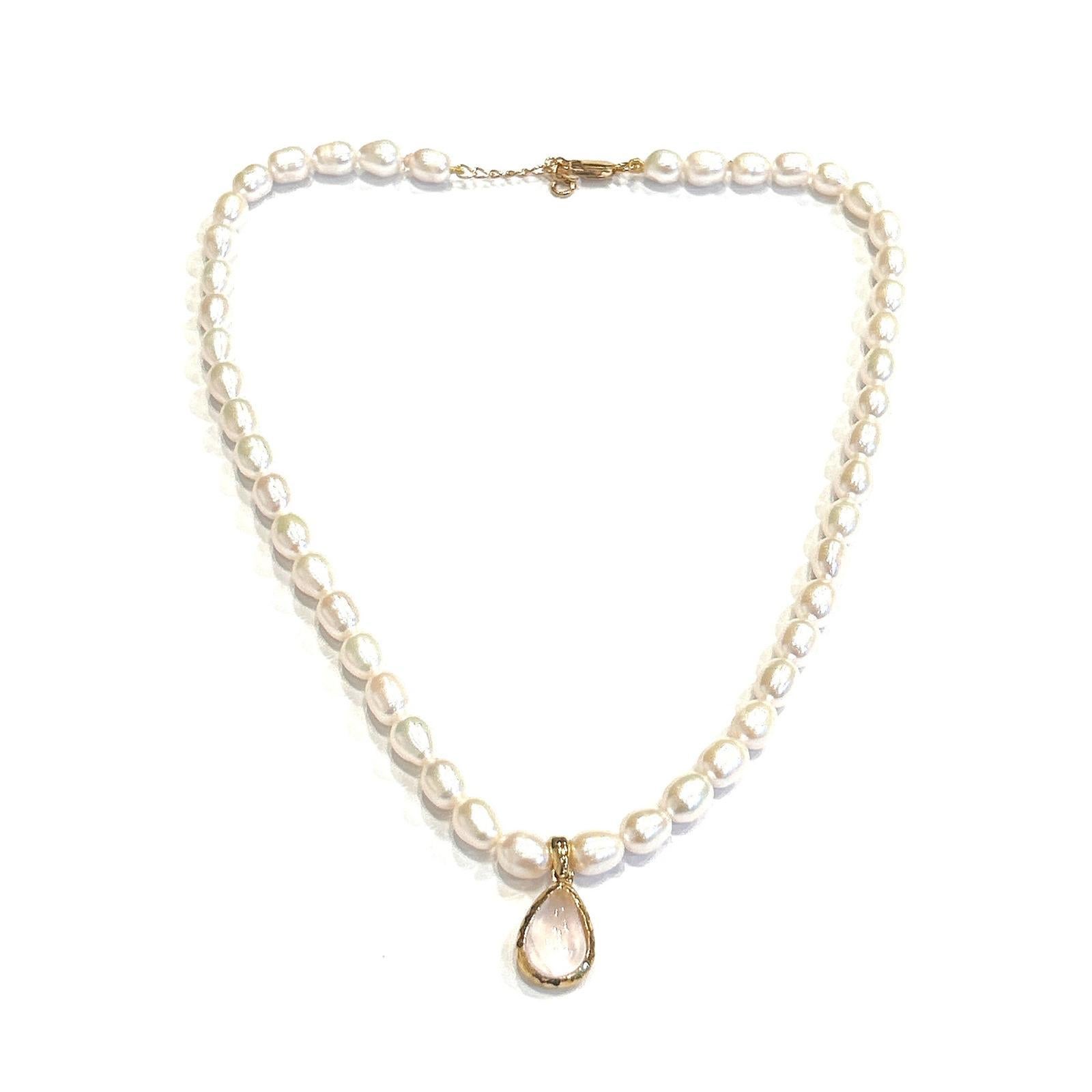Bochic “Capri” FreshWater & Pink Quartz Necklace Set 18K Gold & Silver For Sale 2