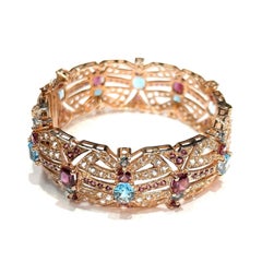 Bochic "Capri" Granat & Multi Farbe Edelstein & Saphir Armreif Set in 18K & Silber