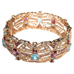 Juego de brazalete Bochic "Capri" de granate, gema multicolor y zafiro en 18 quilates y plata