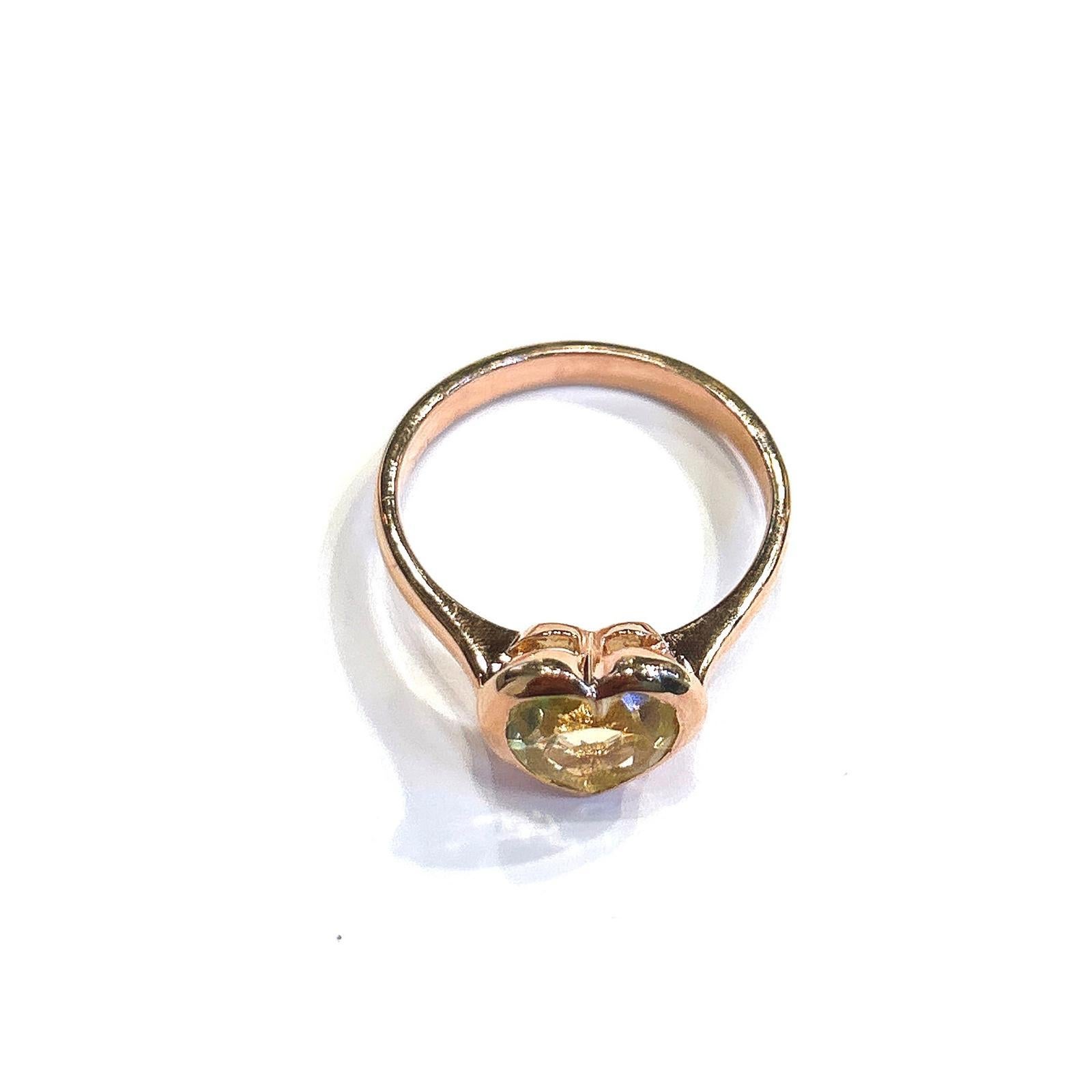 Classical Roman Bochic “Capri” Green Amethyst Heart Shape Ring Set In 18K Gold & Silver For Sale