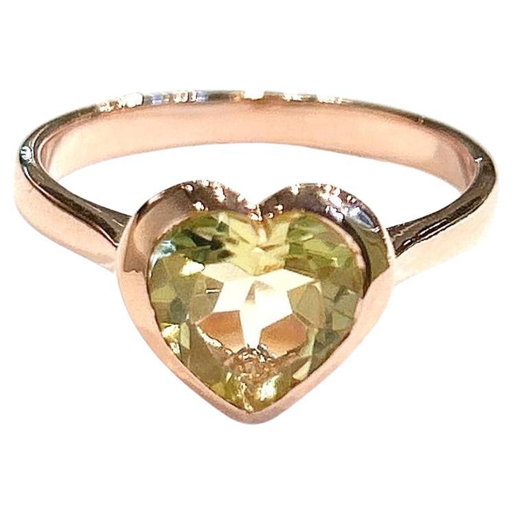 Bochic “Capri” Green Amethyst Heart Shape Ring Set In 18K Gold & Silver For Sale