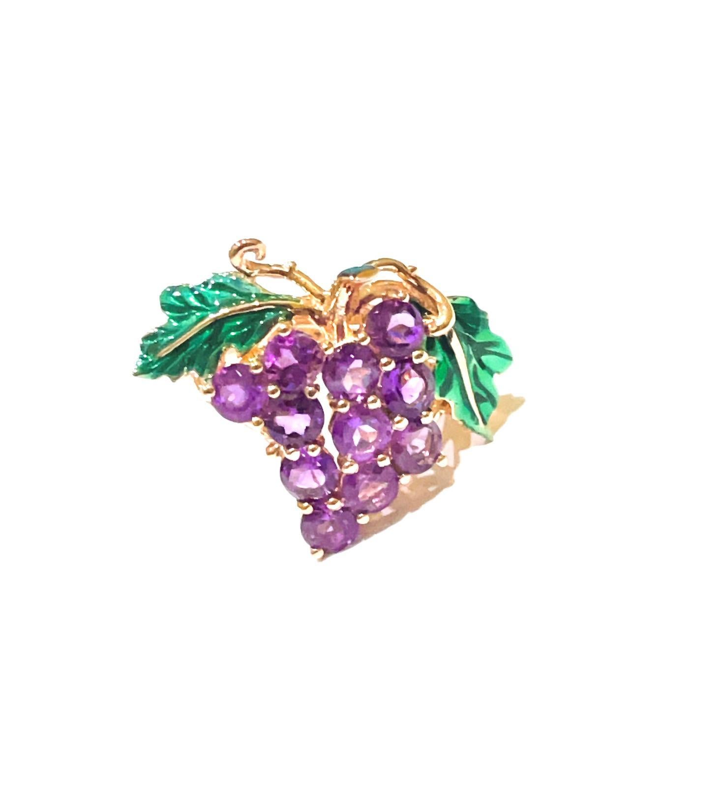 Bochic “Capri” Green Enamel & Purple Amethyst Cocktail Ring 18K Gold & Silver 
Amethyst Purple Rose Cut Gems - 5 Carats 
Green enamel leaves 
The Ring looks like a painting and is from the 