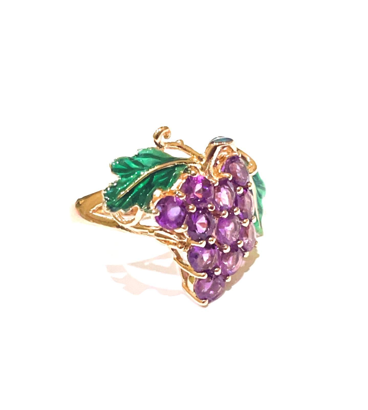 Belle Époque “Capri” Green Enamel & Purple Amethyst Cocktail Ring 18 karat Gold & Silver  For Sale