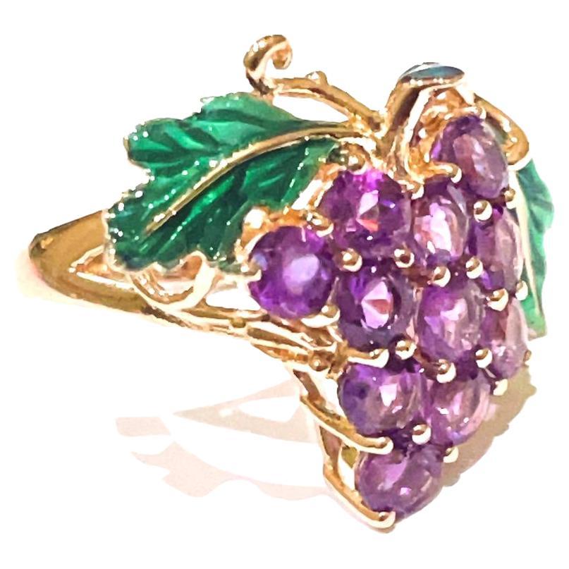 “Capri” Green Enamel & Purple Amethyst Cocktail Ring 18 karat Gold & Silver  For Sale