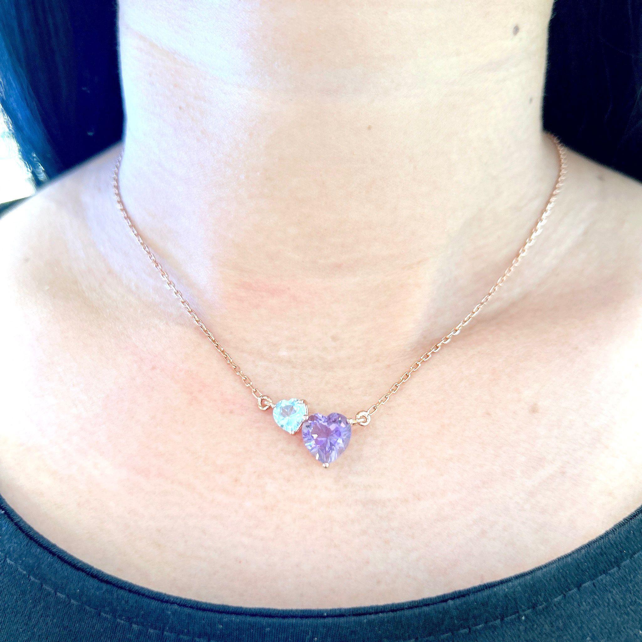 Bochic “Capri” Heart Shape Amethyst & Topaz Necklace Set in 18K Gold & Silver For Sale 5