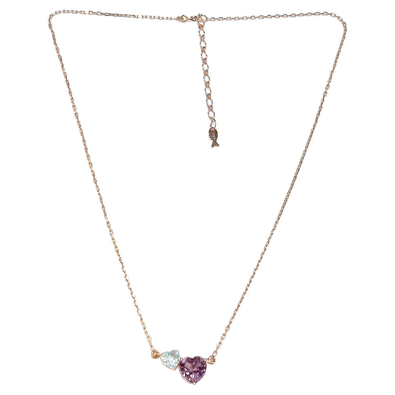 Romantic Bochic “Capri” Heart Shape Amethyst & Topaz Necklace Set in 18K Gold & Silver For Sale