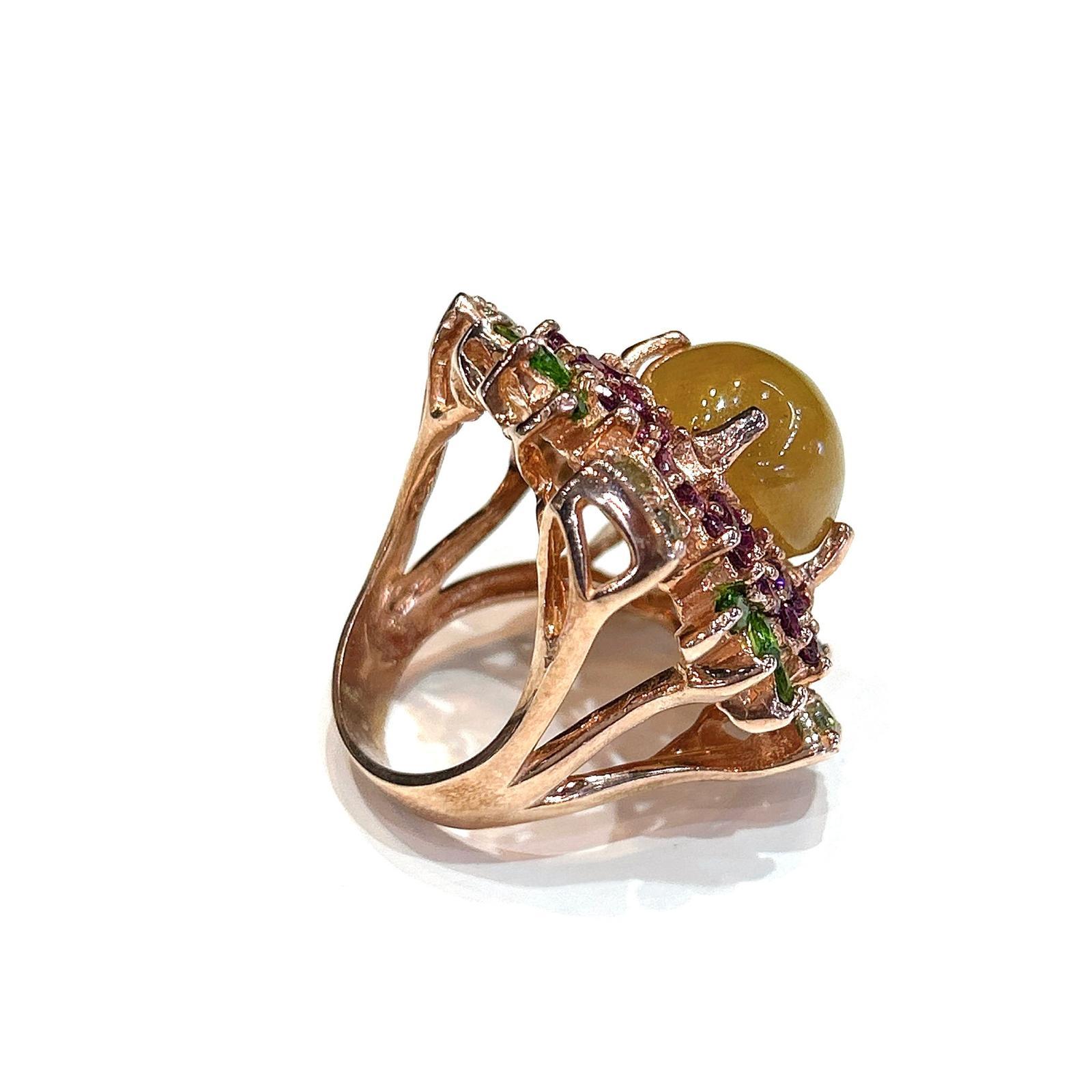 Bochic “Capri” Honey Sapphire, Garnet & Amethyst Ring Set In 18K Gold & Silver For Sale 5