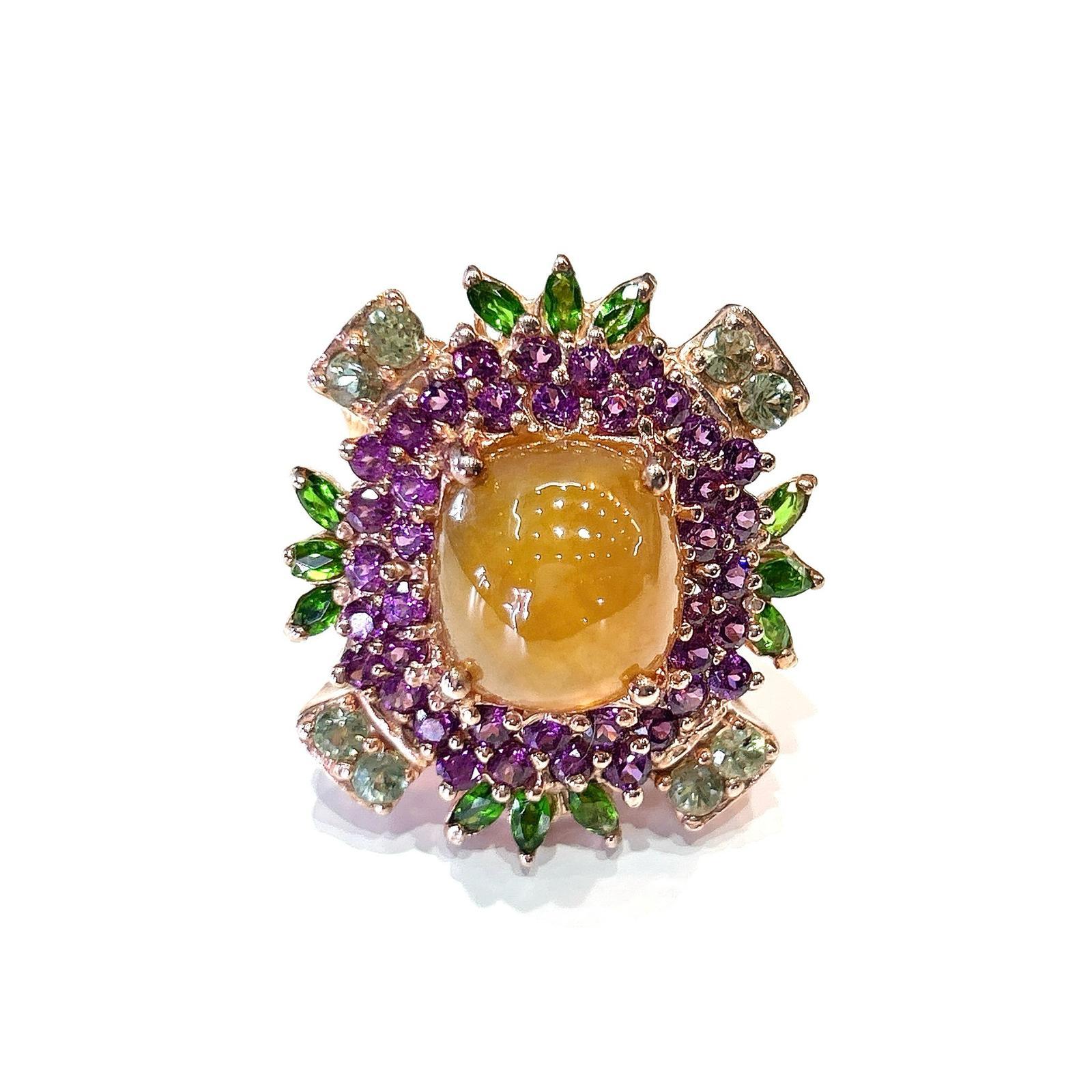 Bochic “Capri” Honey Sapphire, Garnet & Amethyst Ring Set In 18K Gold & Silver For Sale 7
