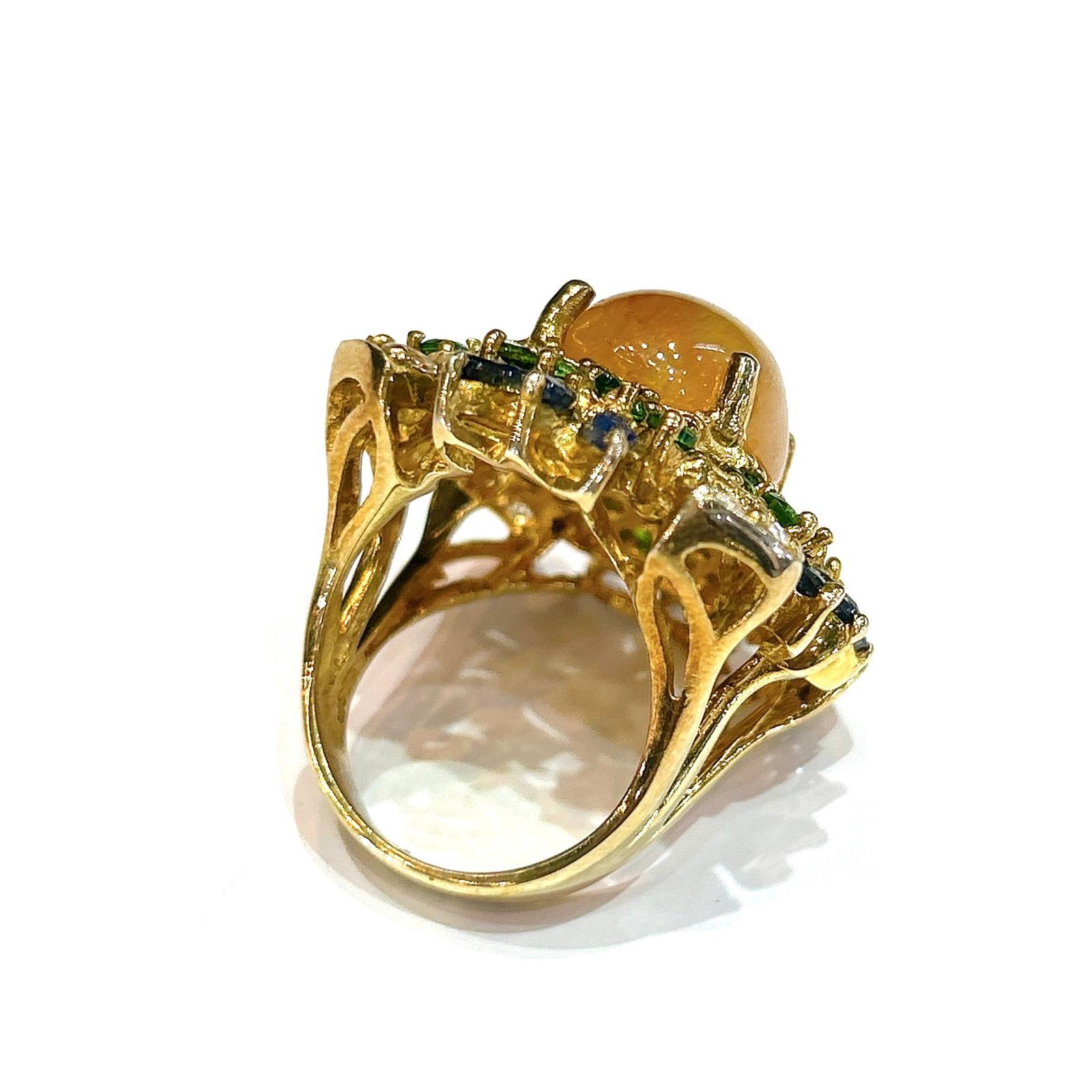 Bochic “Capri” Honey Sapphire, Garnet & Amethyst Ring Set In 18K Gold & Silver For Sale 1