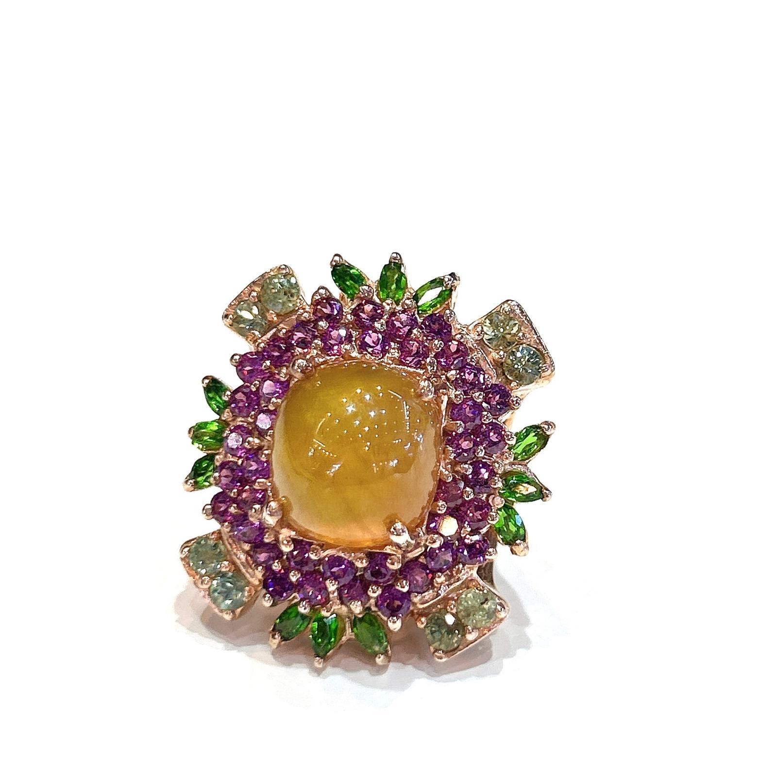 Bochic “Capri” Honey Sapphire, Garnet & Amethyst Ring Set In 18K Gold & Silver For Sale 2