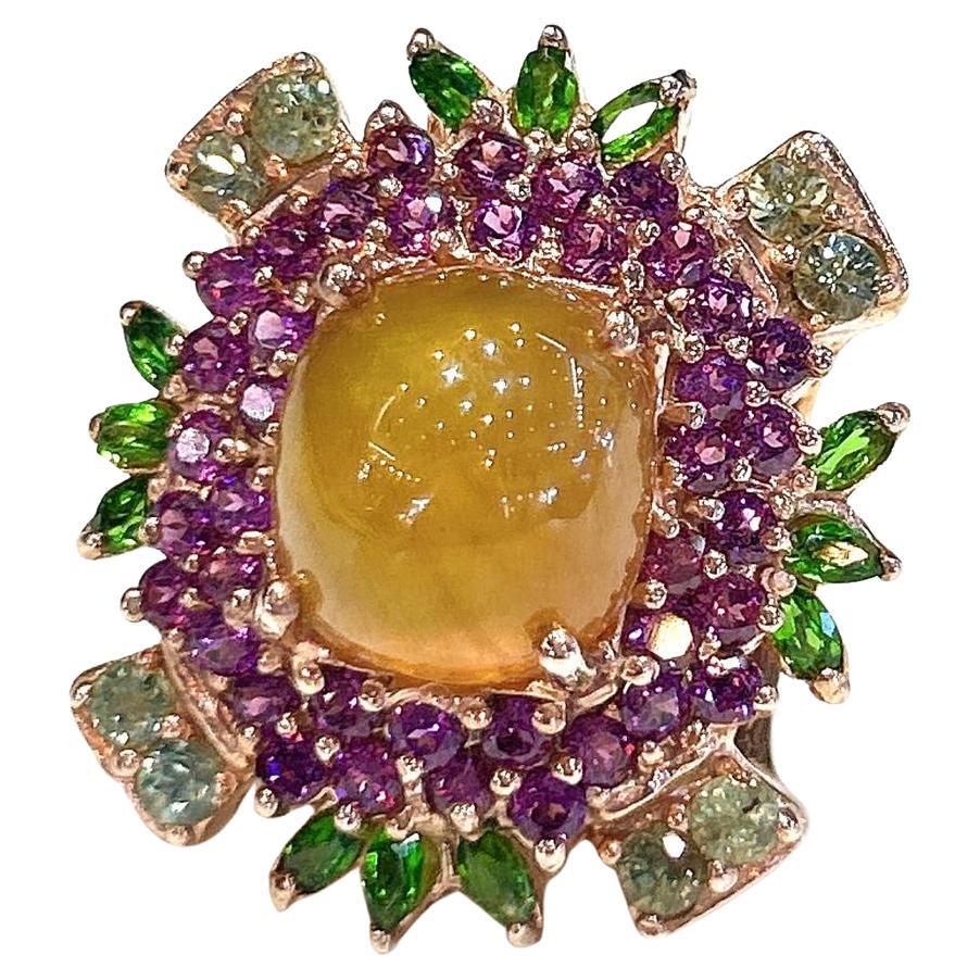 Bochic “Capri” Honey Sapphire, Garnet & Amethyst Ring Set In 18K Gold & Silver