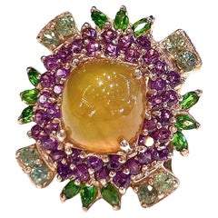 Anillo Bochic "Capri" de zafiro miel, granate y amatista engastado en oro de 18 quilates y plata