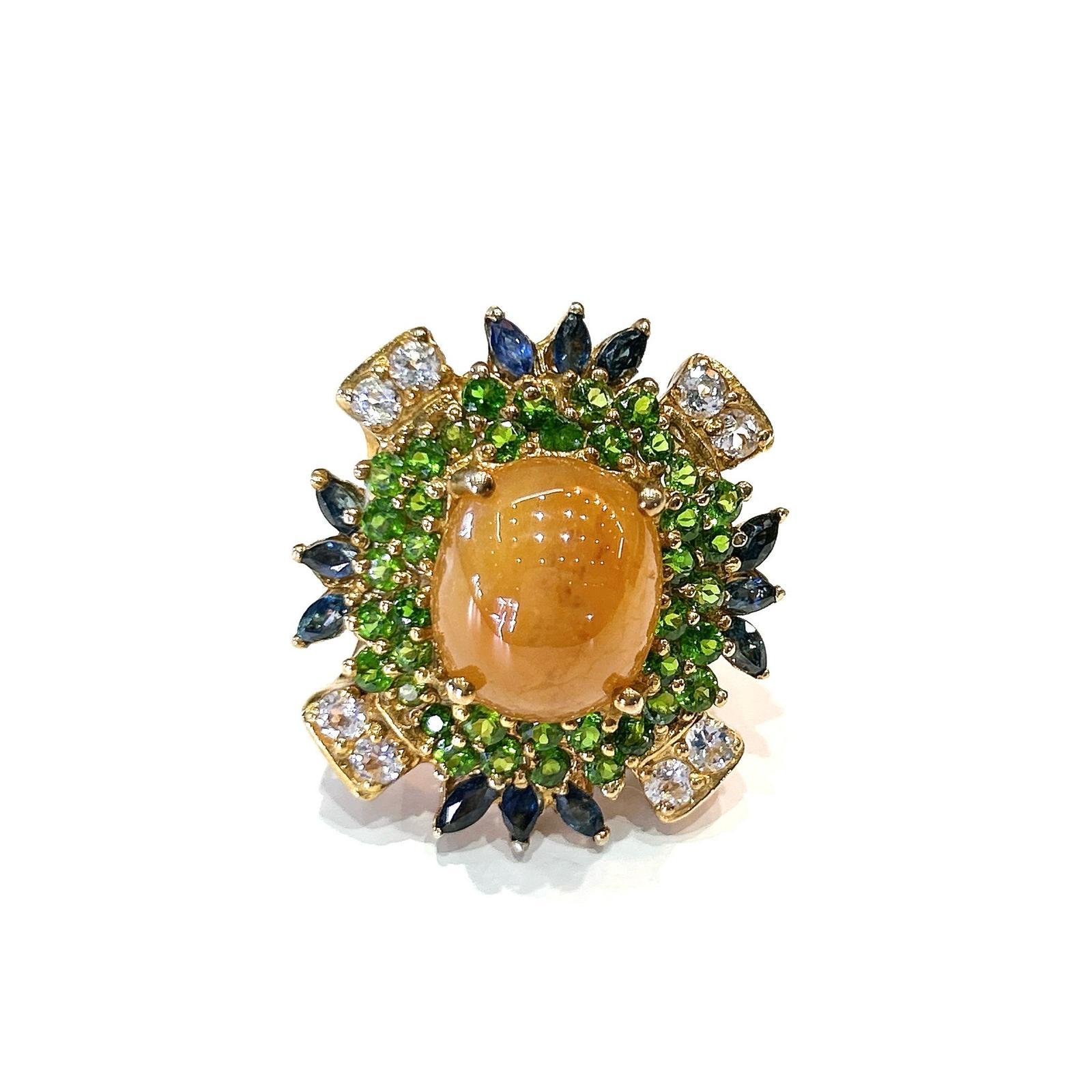 Women's or Men's Bochic “Capri” Honey Sapphire, Garnet & Sapphire Ring Set In 18K Gold & Silver For Sale