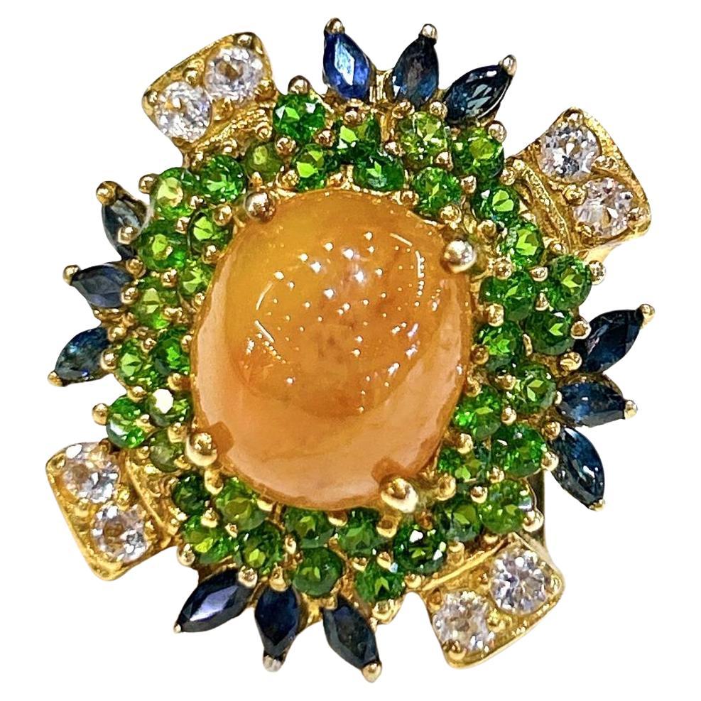 Bochic “Capri” Honey Sapphire, Garnet & Sapphire Ring Set In 18K Gold & Silver