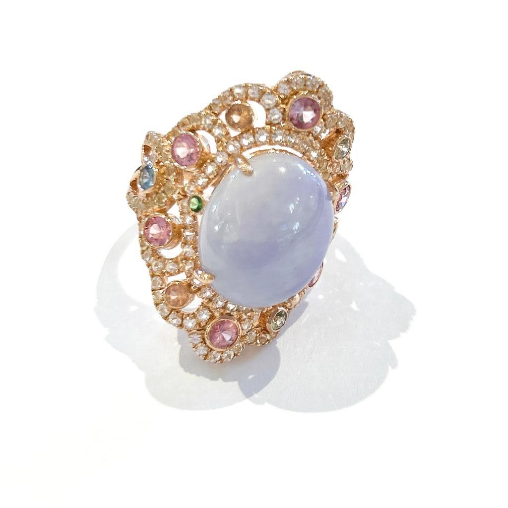 Bochic “Capri” Lilac Calcedony & Sapphire Ring Set in 18K Gold & Silver  For Sale 11