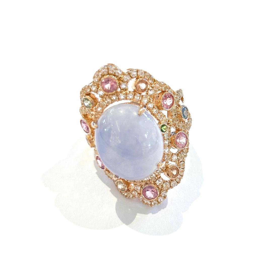 Bochic “Capri” Lilac Calcedony & Sapphire Ring Set in 18K Gold & Silver  For Sale 12