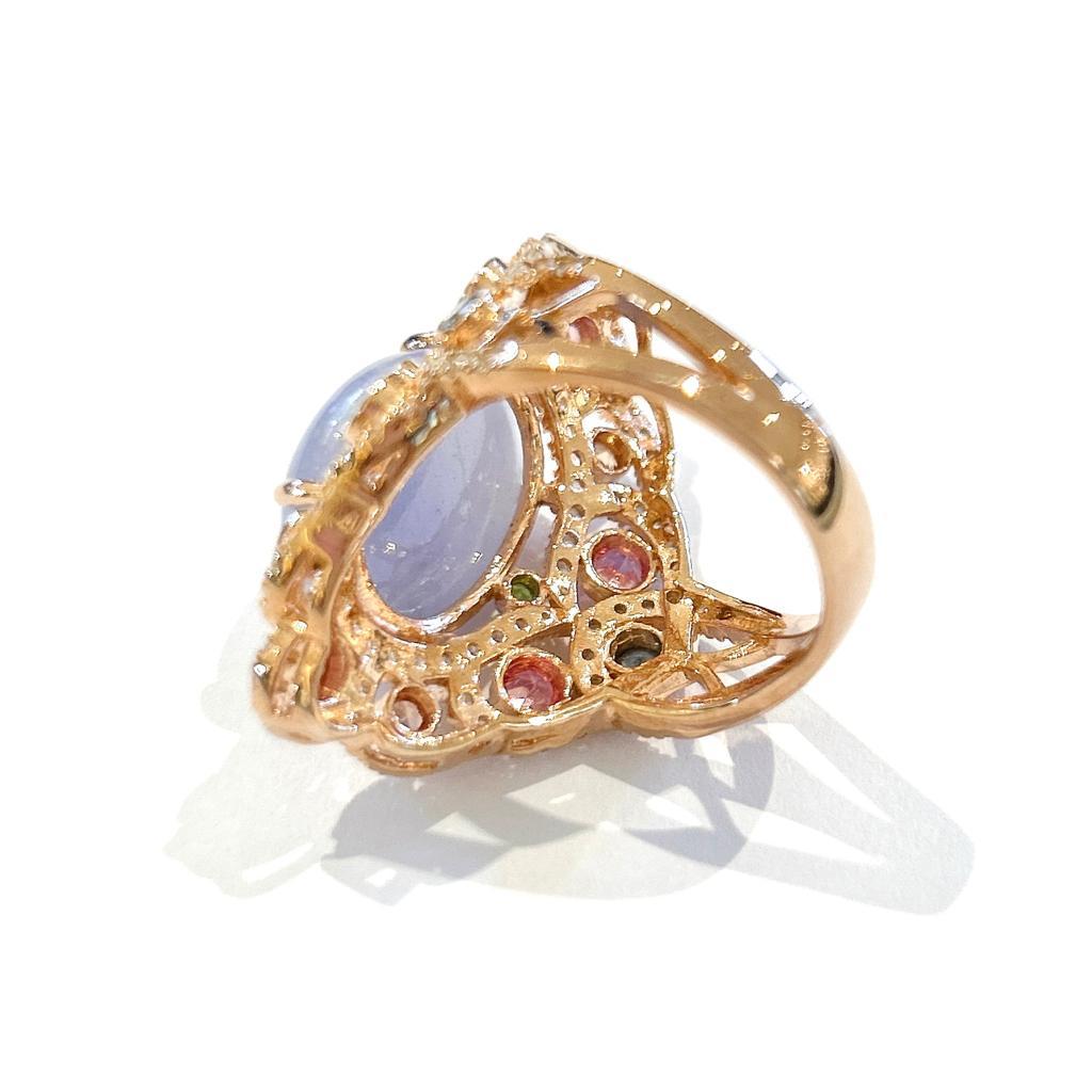 Bochic “Capri” Lilac Calcedony & Sapphire Ring Set in 18K Gold & Silver  For Sale 14