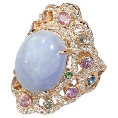 Bochic “Capri” Lilac Calcedony & Sapphire Ring Set in 18K Gold & Silver 