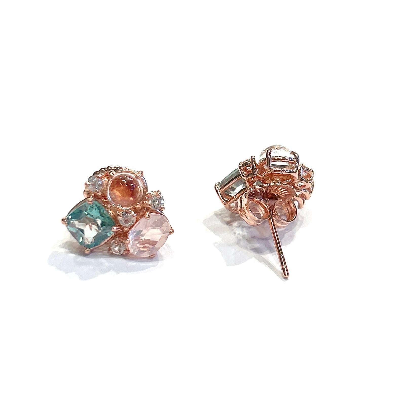 Bochic “Capri” Multi Color Gem & Blue Topaz Earrings Set In 18K Gold & Silver 5