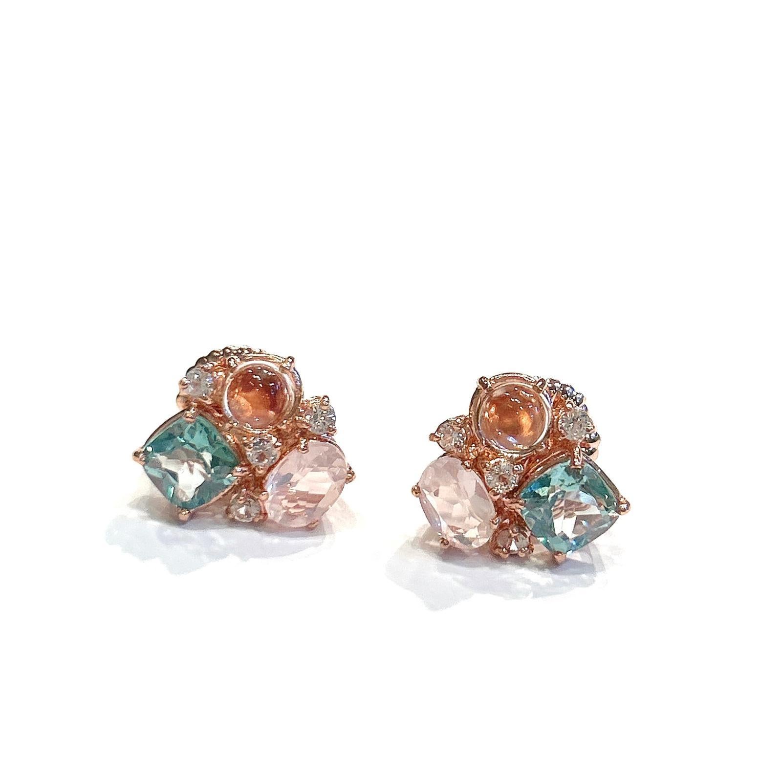 Bochic “Capri” Multi Color Gem & Blue Topaz Earrings Set In 18K Gold & Silver 6