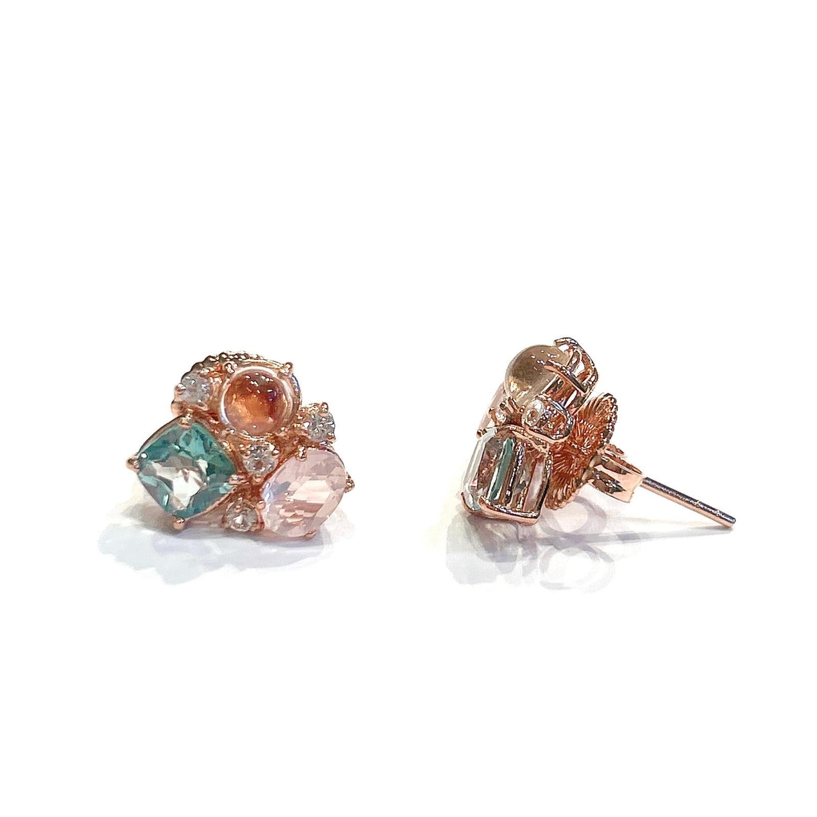 Women's or Men's Bochic “Capri” Multi Color Gem & Blue Topaz Earrings Set In 18K Gold & Silver