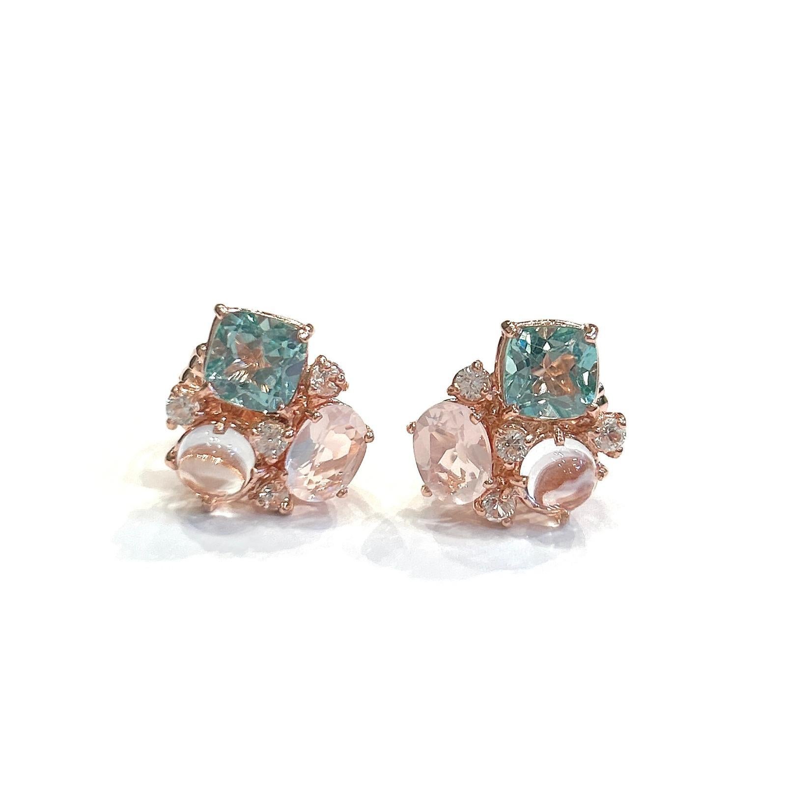 Bochic “Capri” Multi Color Gem & Blue Topaz Earrings Set In 18K Gold & Silver 3