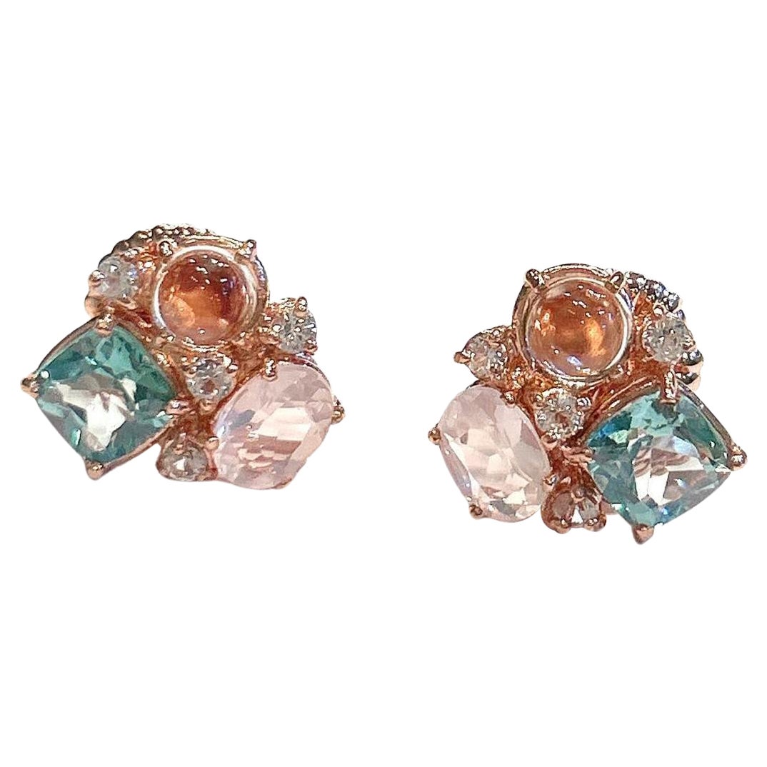 Bochic Capri Multi Farbe Edelstein & Blauer Topas Ohrringe Set In 18K Gold & Silber im Angebot