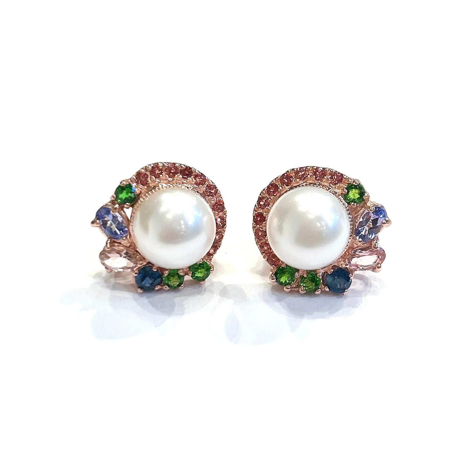 Bochic “Capri” Multi Color Gem & Pearl Earrings Set In 18K Gold & Silver For Sale 7