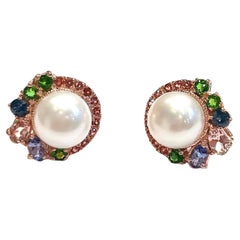 Bochic - Boucles d'oreilles perles et gemmes multicolores en or 18 carats et argent
