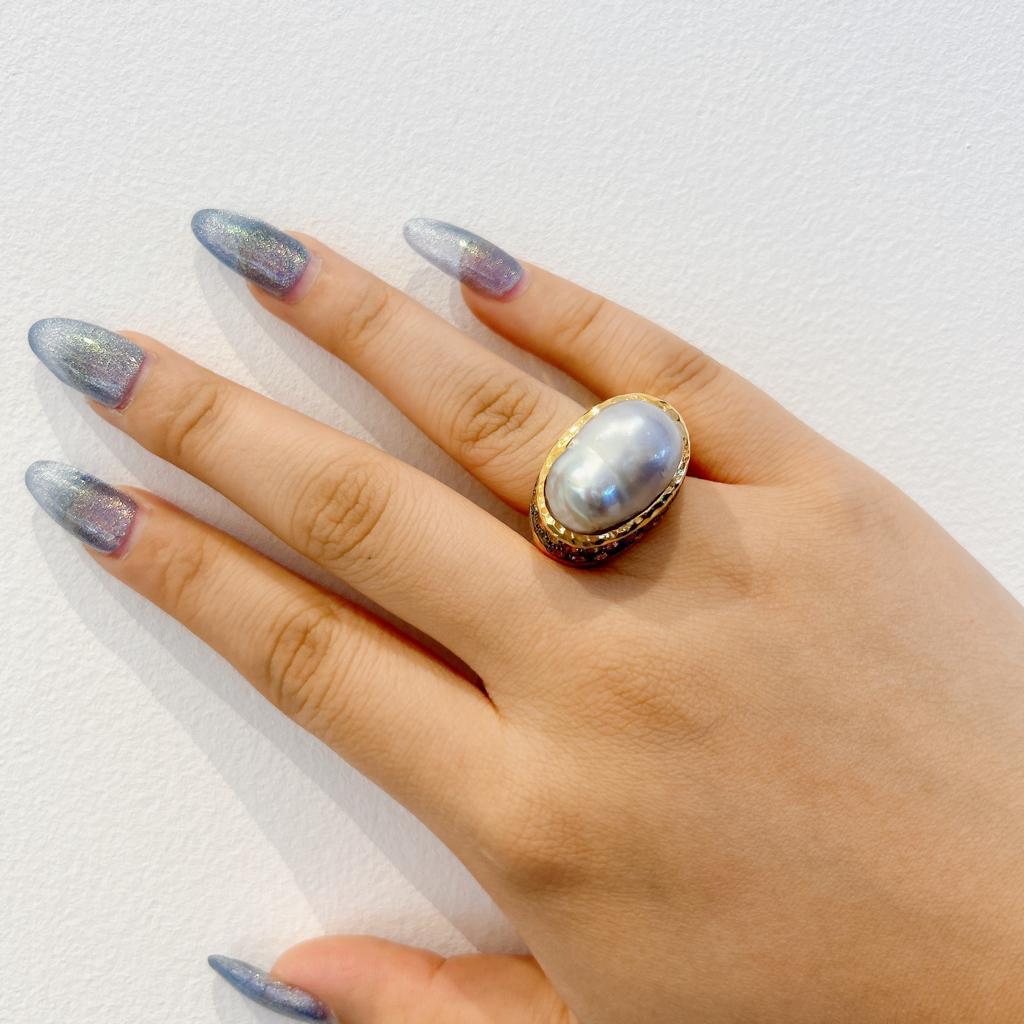 Bochic “Capri” Multi Color Sapphire & Pearl Ring Set In 18K Gold & Silver  In New Condition For Sale In New York, NY