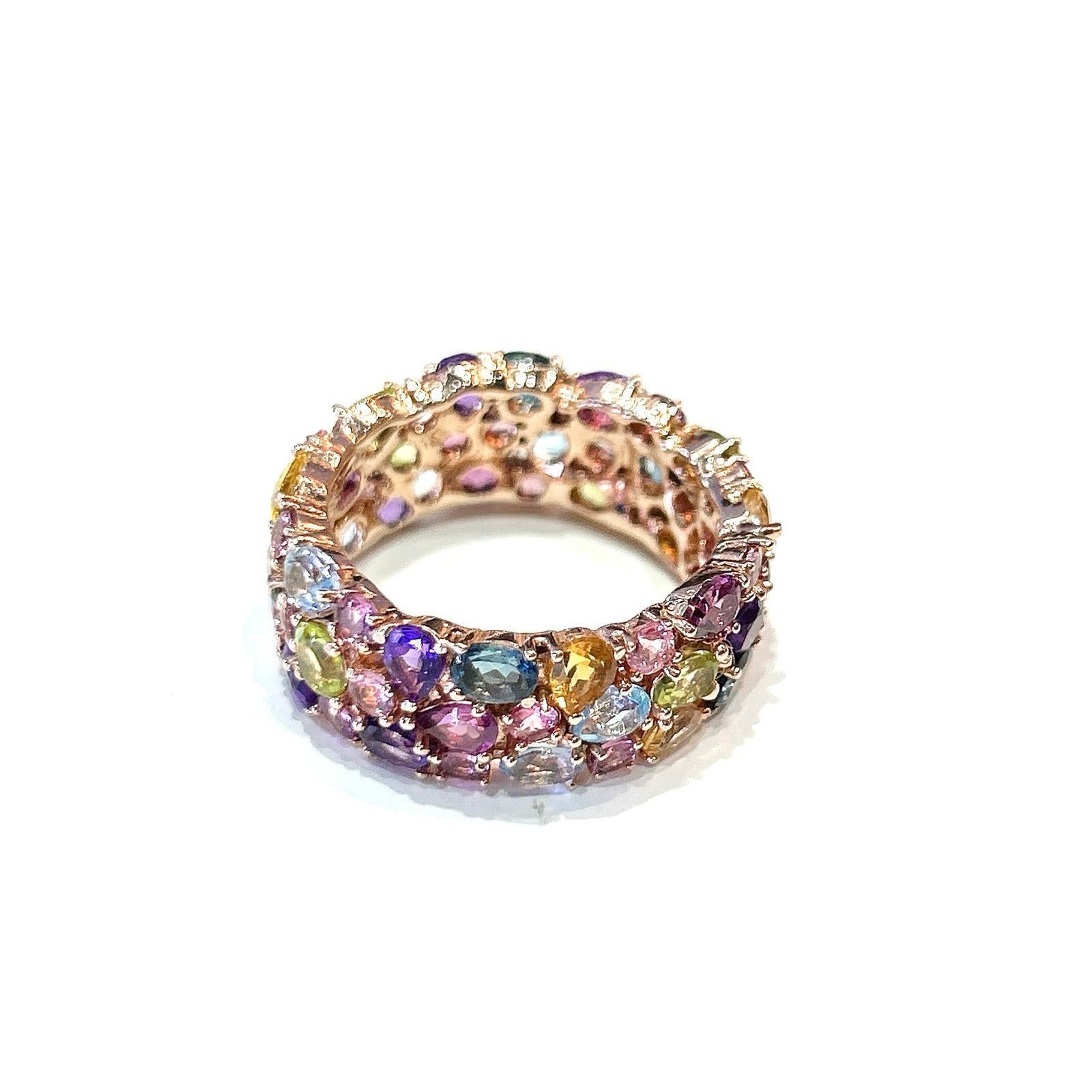Bochic “Capri” Multi Color Tourmalines & Amethyst  Ring Set In 18K Gold & Silver For Sale 5