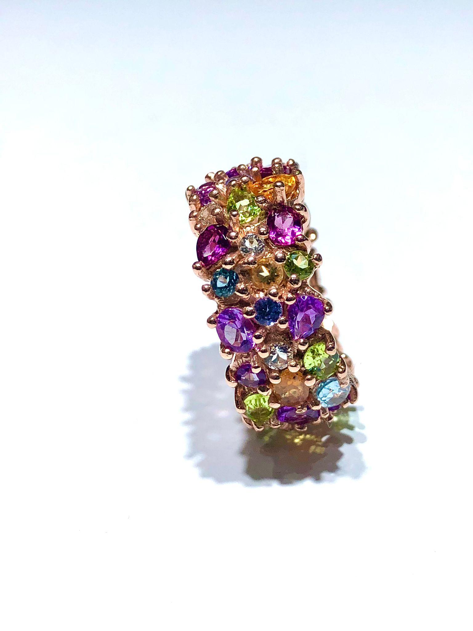 Bochic “Capri” Multi Color Tourmalines & Amethyst  Ring Set In 18K Gold & Silver 7